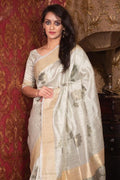 Pigeon Grey Banarasi Chanderi Saree