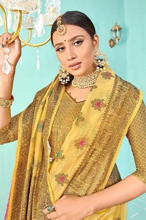 Pineapple Yellow Banarasi Chanderi Saree