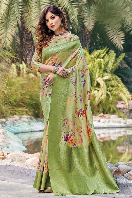 Pistachio Green Banarasi Chanderi Saree