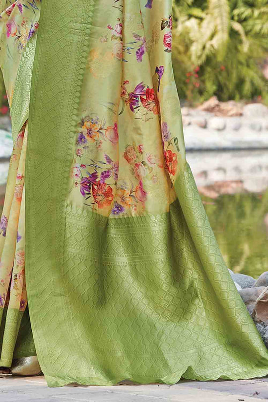 Pistachio Green Banarasi Chanderi Saree