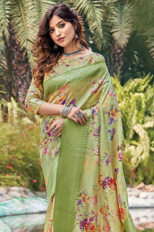 Pistachio Green Banarasi Chanderi Saree