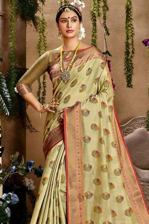 Pistachio Green Banarasi Chanderi Saree