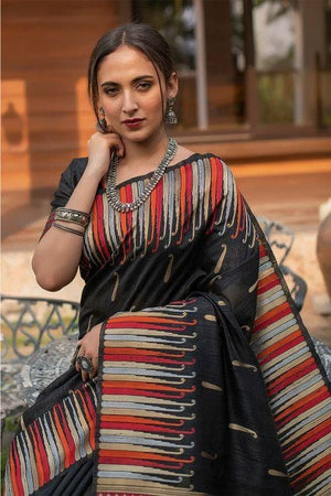 Pitch Black Banarasi Chanderi Saree