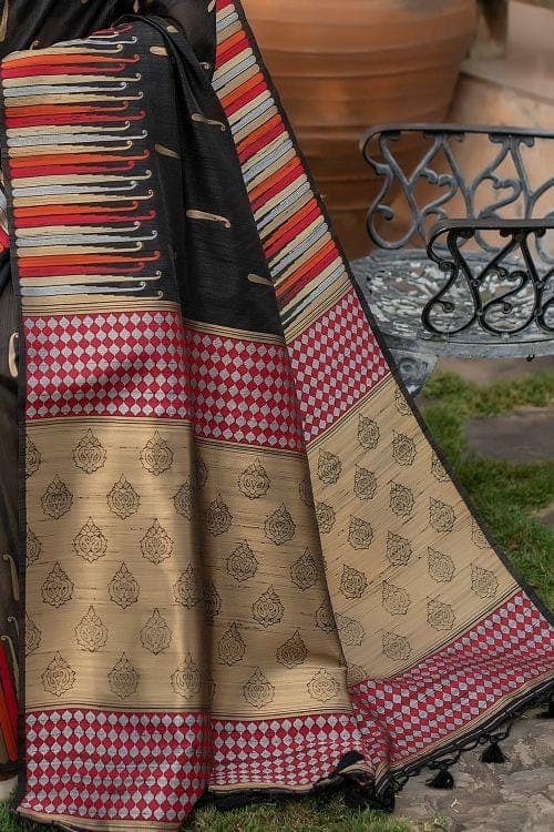 Pitch Black Banarasi Chanderi Saree