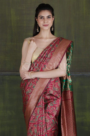 Poppy Red Banarasi - Chanderi Saree