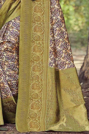 Printed Flax Yellow Banarasi Chanderi Saree