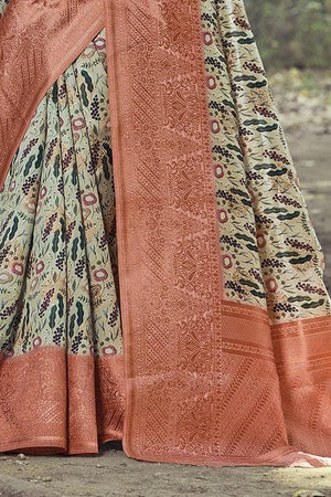 Printed Hazelwood Yellow Banarasi Chanderi Saree