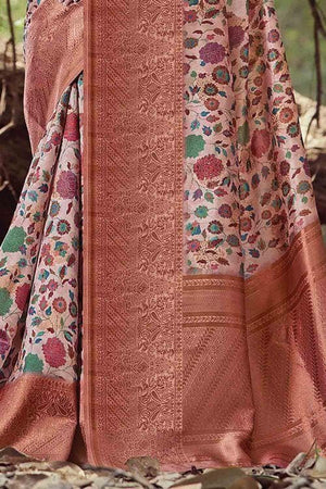 Printed Lemonade Pink Banarasi Chanderi Saree