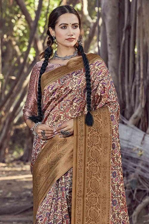 Printed Mellow Yellow Banarasi Chanderi Saree