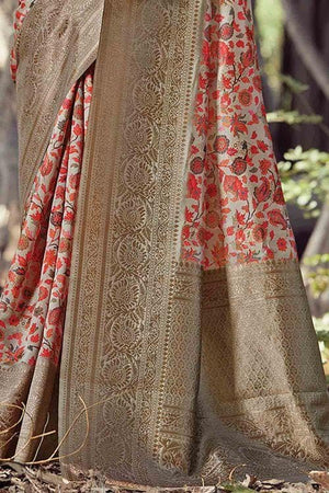 Printed Sand Yellow Banarasi Chanderi Saree
