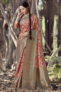 Printed Sand Yellow Banarasi Chanderi Saree
