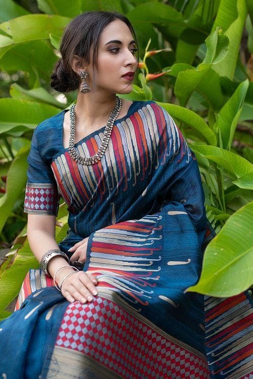 Prussian Blue Banarasi Chanderi Saree
