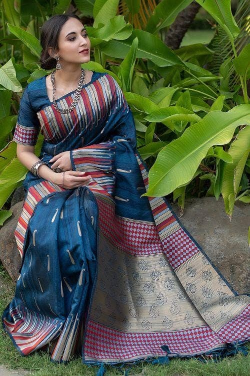 Prussian Blue Banarasi Chanderi Saree