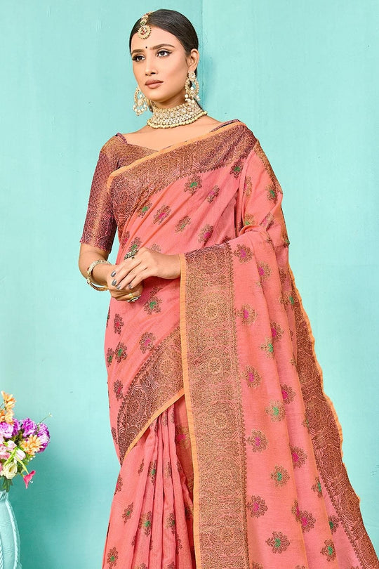 Punch Pink Banarasi Chanderi Saree