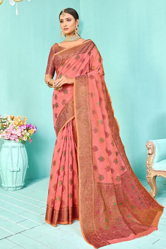 Punch Pink Banarasi Chanderi Saree