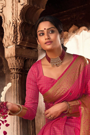 Punch Pink Banarasi Chanderi Saree
