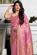 Banarasi - Chanderi Saree Rose Pink Banarasi Chanderi Saree saree online