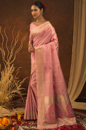 Rose Pink Banarasi Chanderi Saree