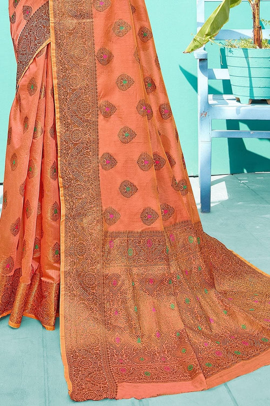 Rust Orange Banarasi Chanderi Saree