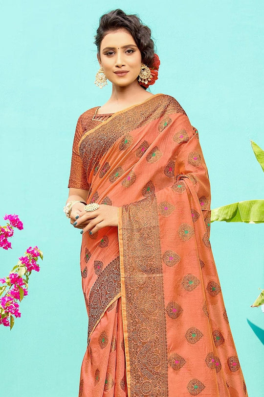 Rust Orange Banarasi Chanderi Saree