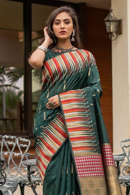Sacramento Green Banarasi Chanderi Saree