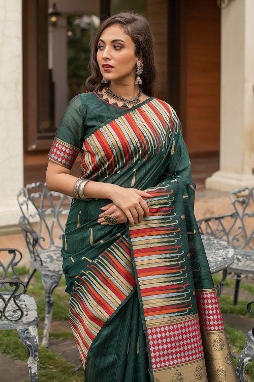 Sacramento Green Banarasi Chanderi Saree