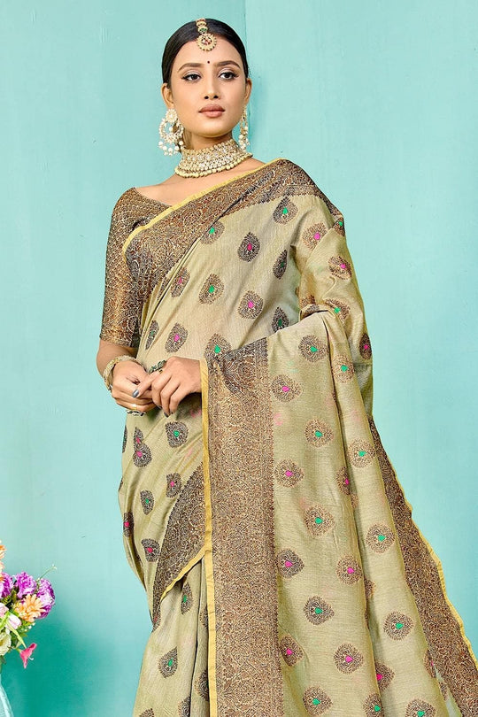 Sage Green Banarasi Chanderi Saree