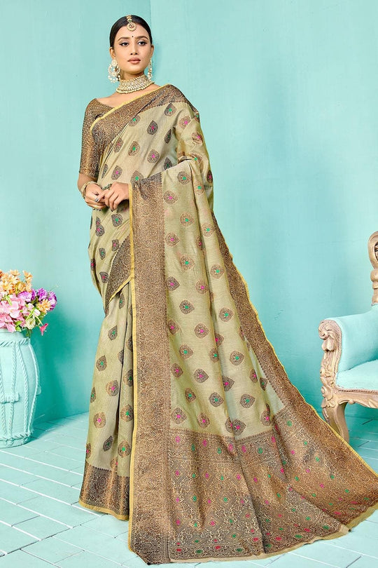 Sage Green Banarasi Chanderi Saree