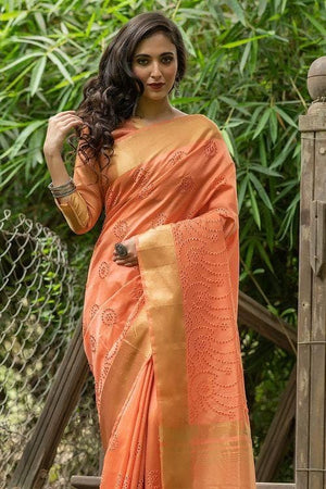 Salmon Orange Banarasi Chanderi Saree