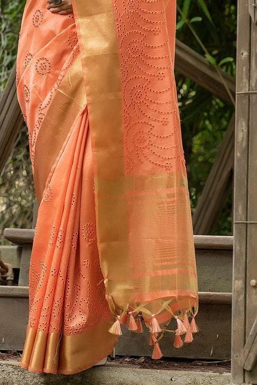 Salmon Orange Banarasi Chanderi Saree
