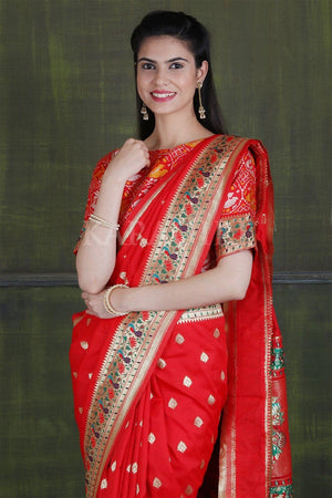 Scarlet Red Banarasi - Chanderi Saree