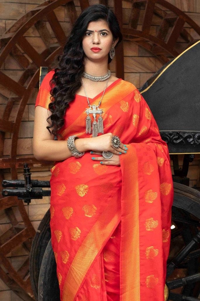 Scarlet Red Banarasi Chanderi Saree
