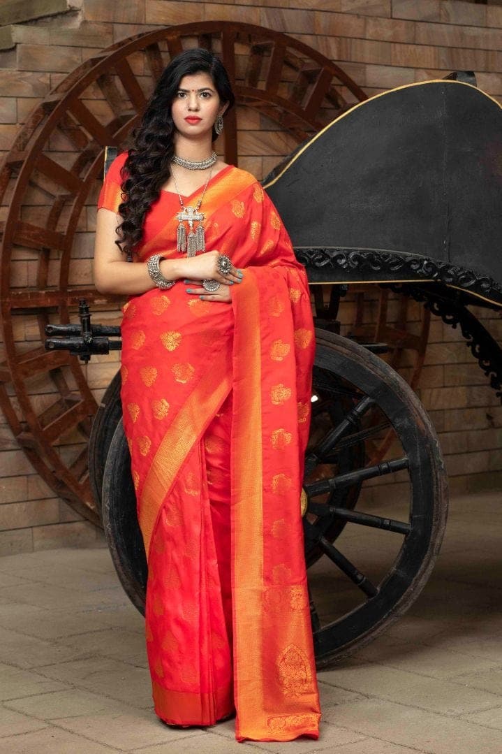 Scarlet Red Banarasi Chanderi Saree