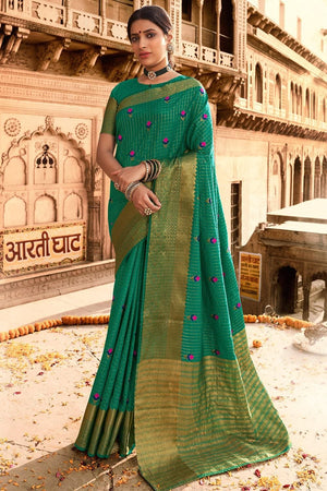 Sea Green Banarasi Chanderi Saree