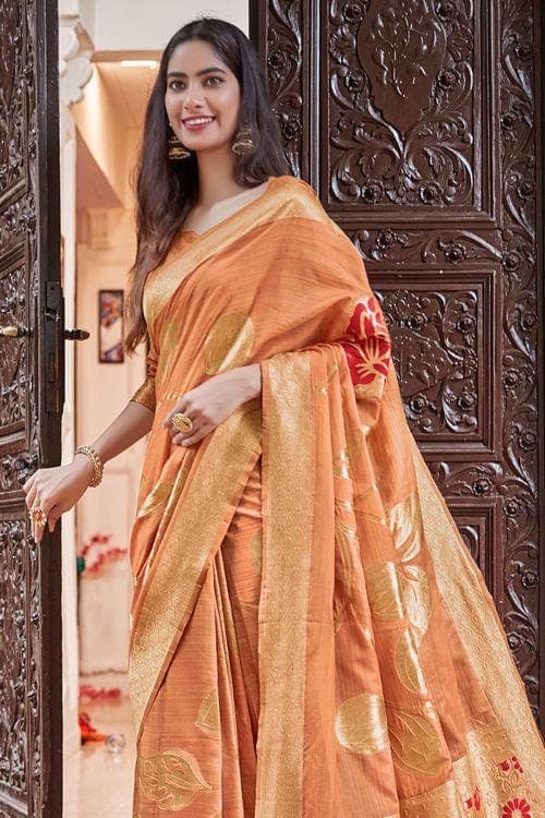 Sepia Beige Banarasi Chanderi Saree