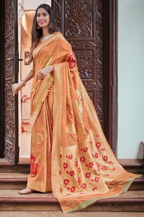Sepia Beige Banarasi Chanderi Saree
