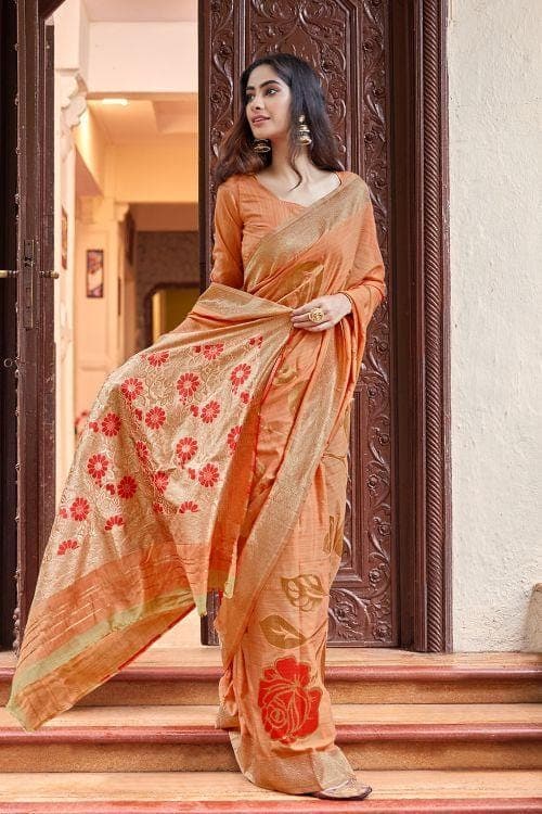 Sepia Beige Banarasi Chanderi Saree