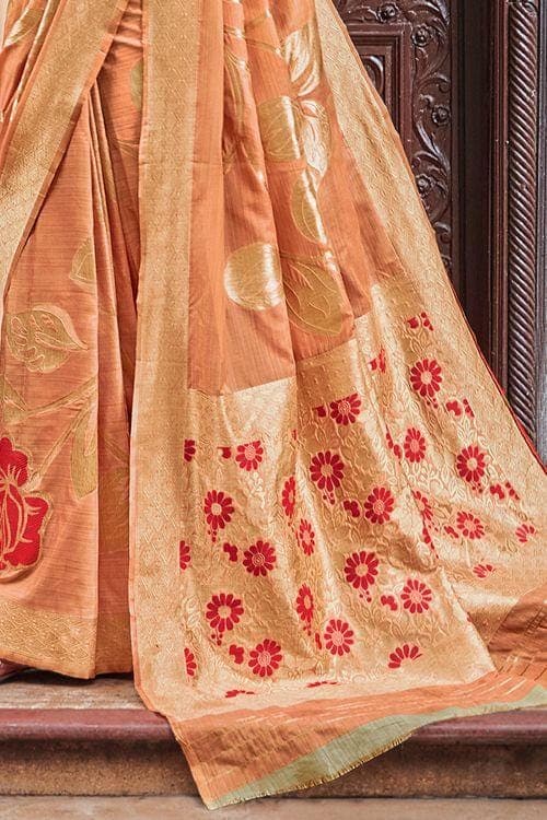 Sepia Beige Banarasi Chanderi Saree