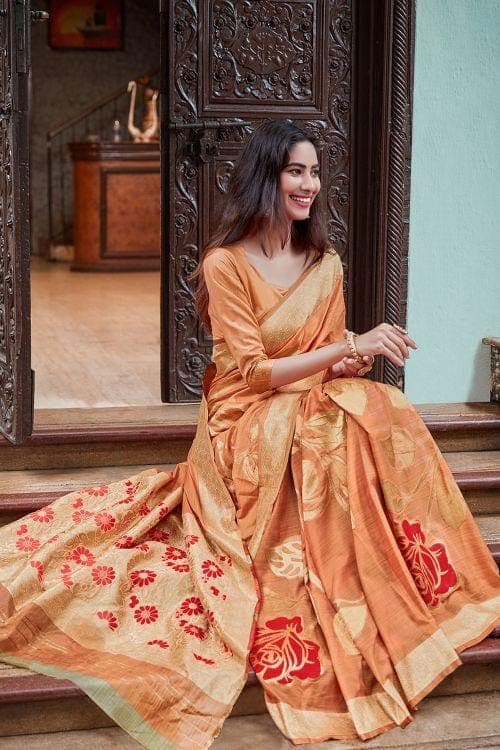 Sepia Beige Banarasi Chanderi Saree