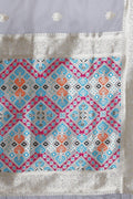 Slate Grey Banarasi - Chanderi Saree