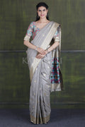 Slate Grey Banarasi - Chanderi Saree