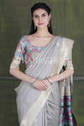 Slate Grey Banarasi - Chanderi Saree