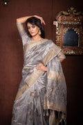 Smoke Grey Banarasi Chanderi Saree