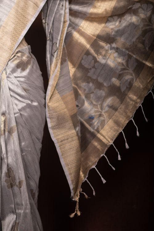 Smoke Grey Banarasi Chanderi Saree