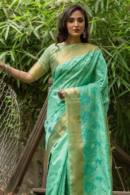 Spring Green Banarasi Chanderi Saree