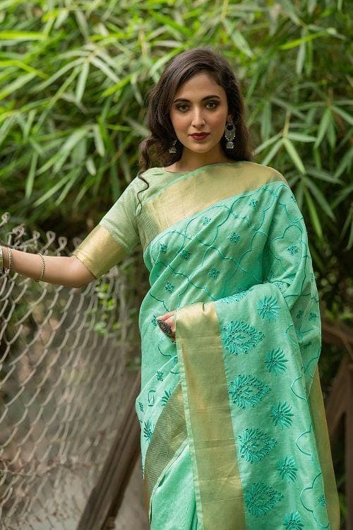 Spring Green Banarasi Chanderi Saree
