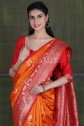 Squash Orange Banarasi - Chanderi Saree