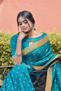 Teal Blue Banarasi Chanderi Saree