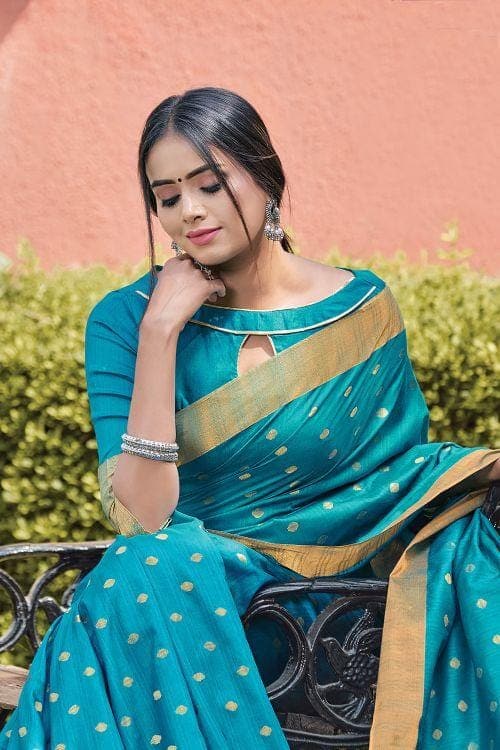 Teal Blue Banarasi Chanderi Saree