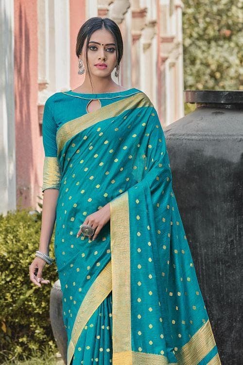 Teal Blue Banarasi Chanderi Saree